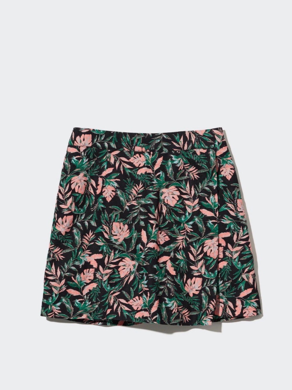 Uniqlo Black Floral Print Skort with Pink & Green Leaves